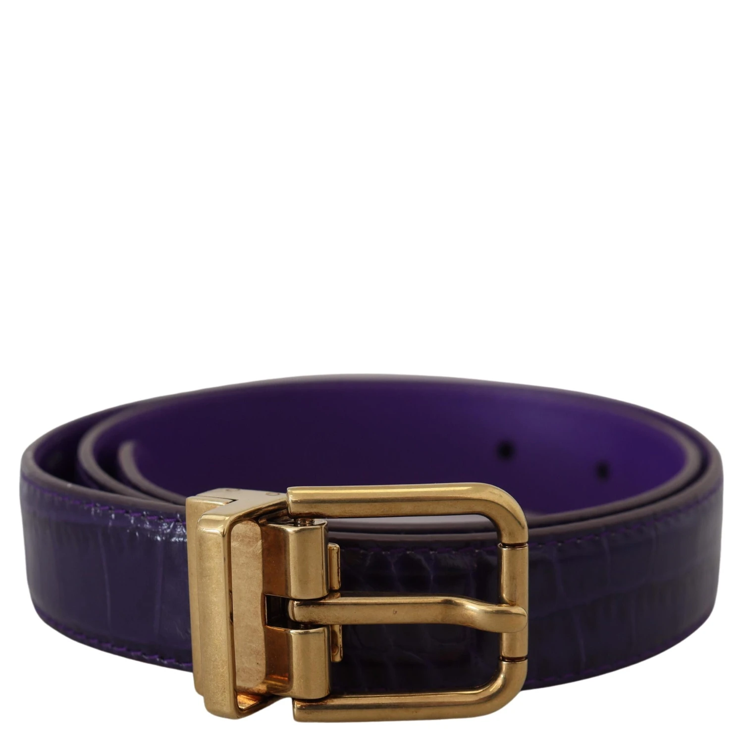 Purple Exotic Leather Gold Metal Buckle Belt