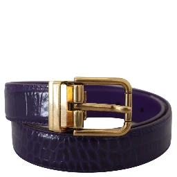 Purple Exotic Leather Gold Metal Buckle Belt
