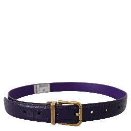 Purple Exotic Leather Gold Metal Buckle Belt