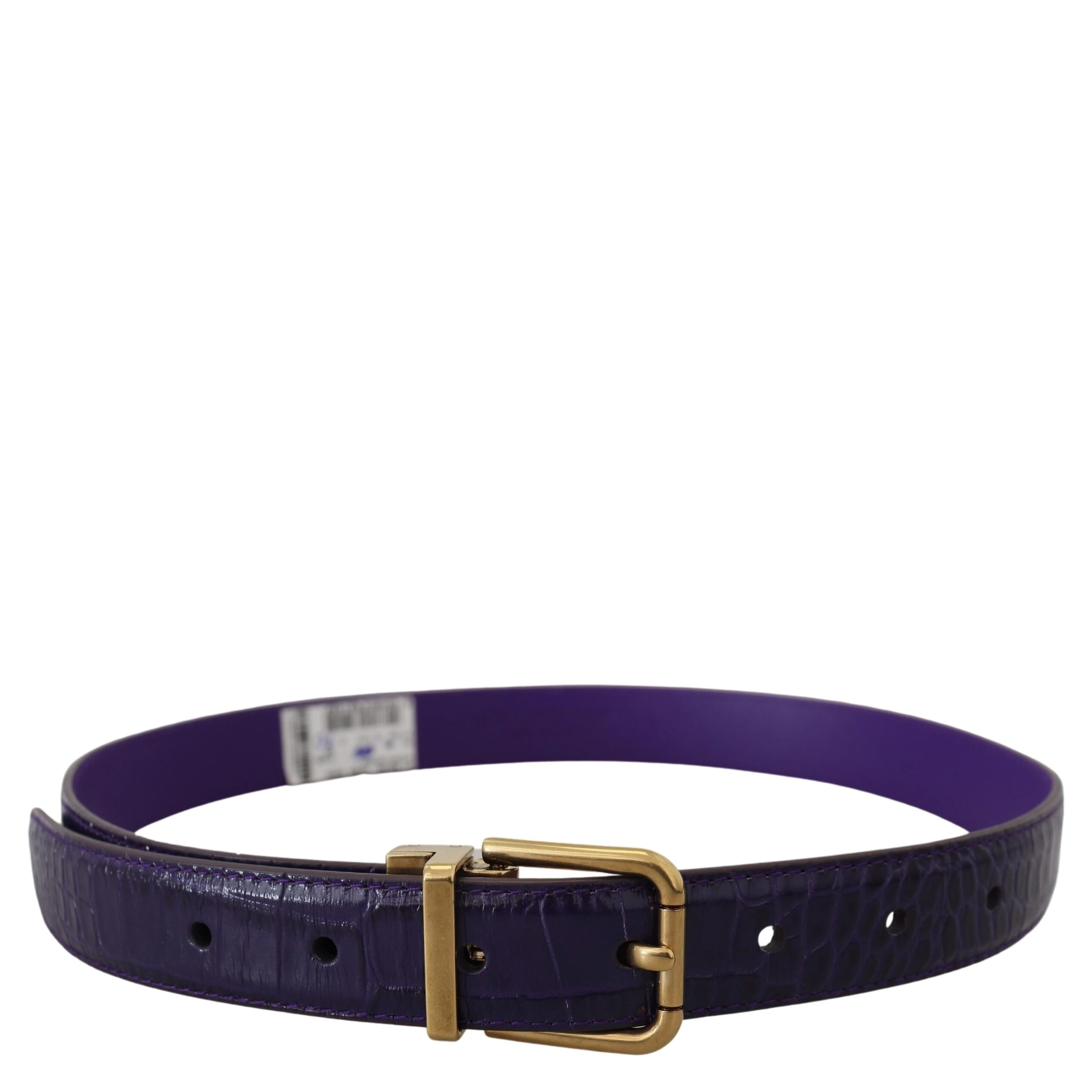 Purple Exotic Leather Gold Metal Buckle Belt