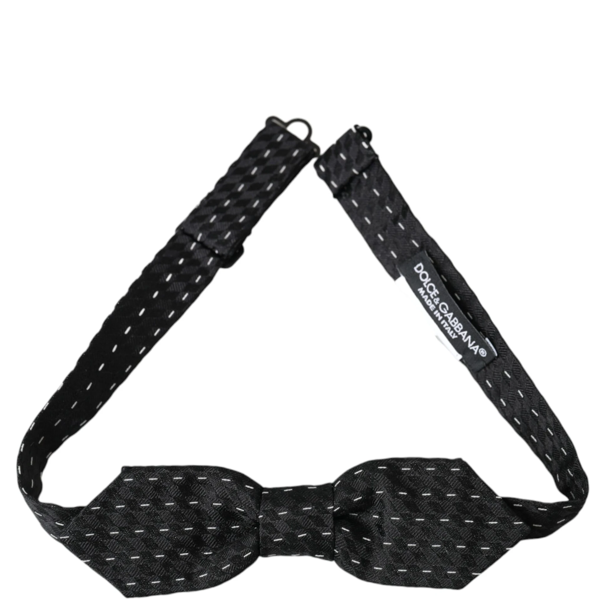 Black White Stitched Silk Men Neck Bow Tie