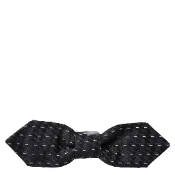 Black White Stitched Silk Men Neck Bow Tie