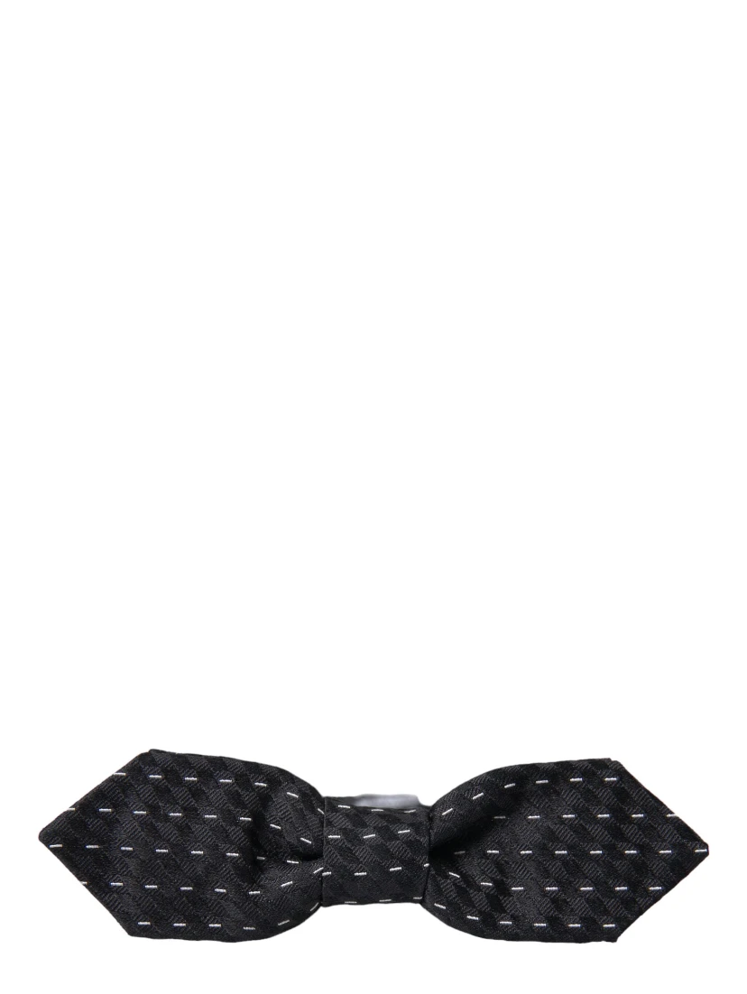 Black White Stitched Silk Men Neck Bow Tie