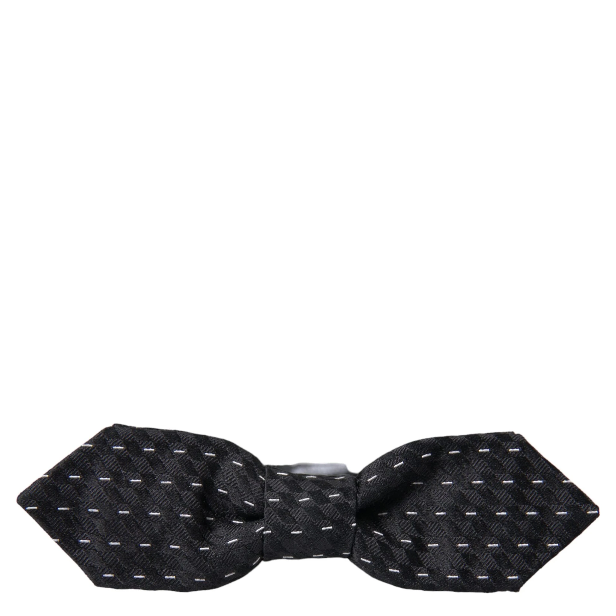 Black White Stitched Silk Men Neck Bow Tie