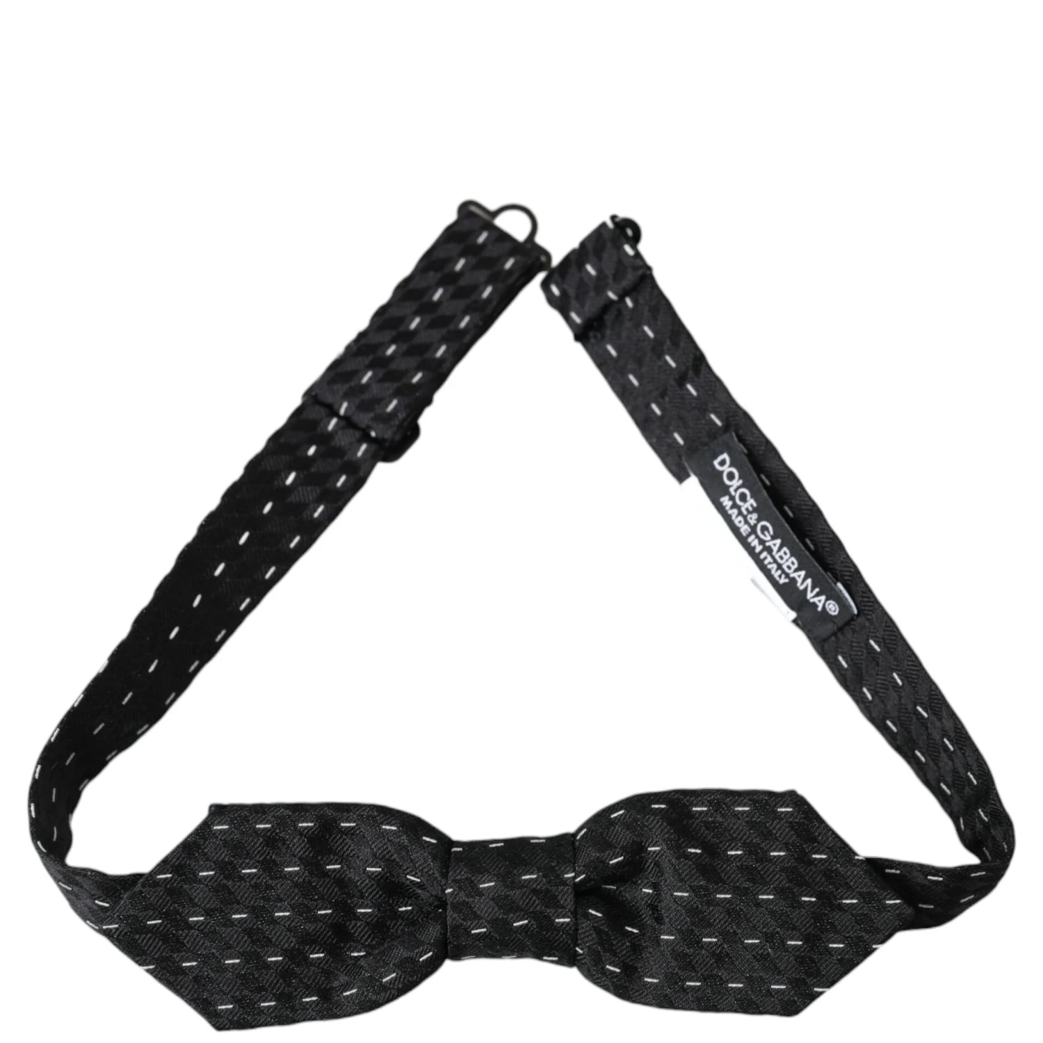 Black White Stitched Silk Men Neck Bow Tie