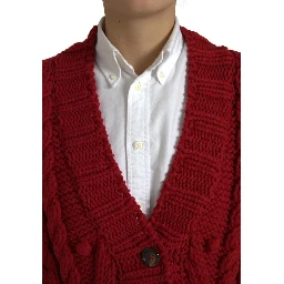 Red Wool Knit Button Down Cardigan Sweater