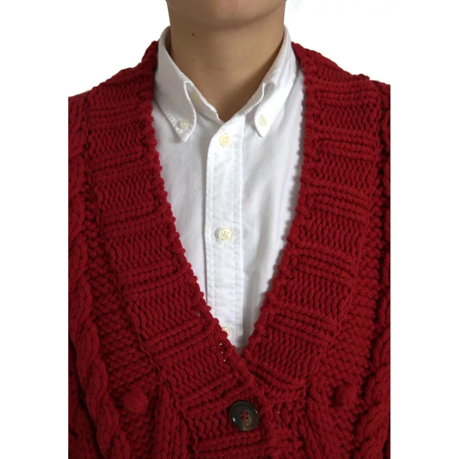 Red Wool Knit Button Down Cardigan Sweater