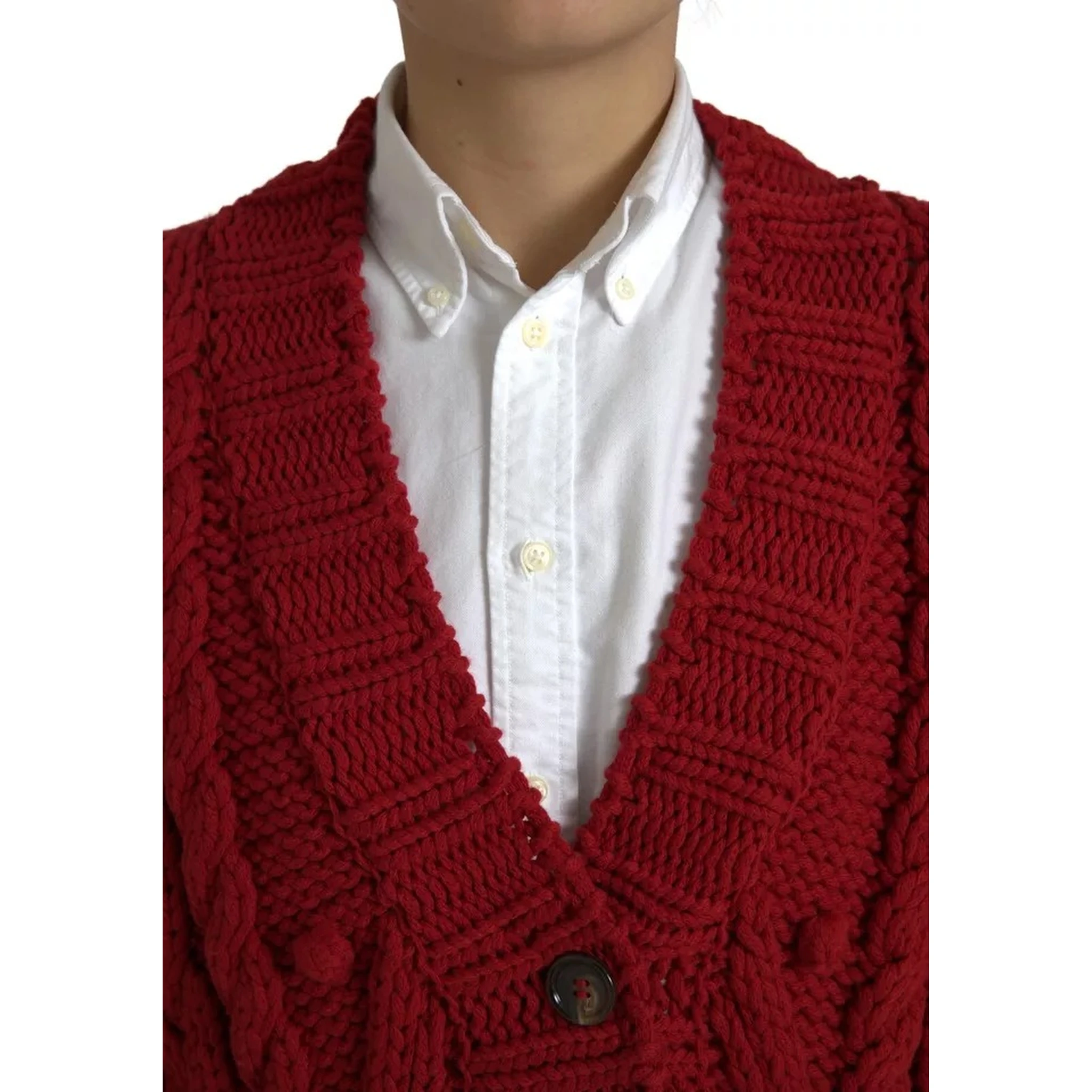Red Wool Knit Button Down Cardigan Sweater