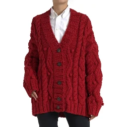 Red Wool Knit Button Down Cardigan Sweater