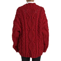Red Wool Knit Button Down Cardigan Sweater