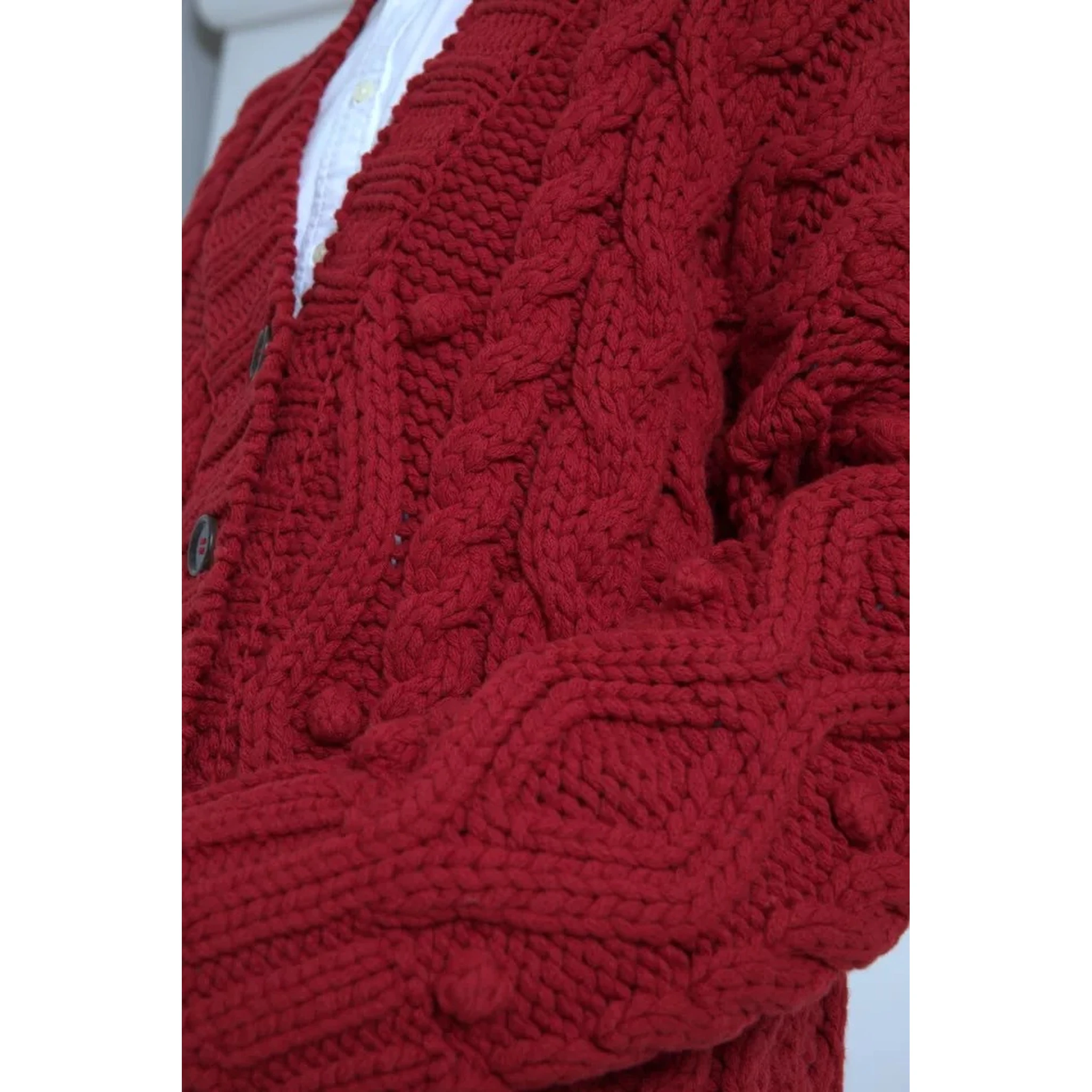 Red Wool Knit Button Down Cardigan Sweater