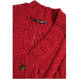 Red Wool Knit Button Down Cardigan Sweater