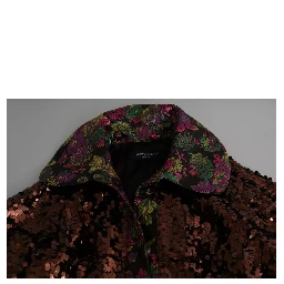 Multicolor Sequined Long Coat Jaquard Jacket