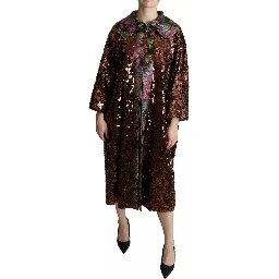 Multicolor Sequined Long Coat Jaquard Jacket