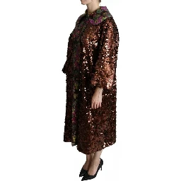 Multicolor Sequined Long Coat Jaquard Jacket