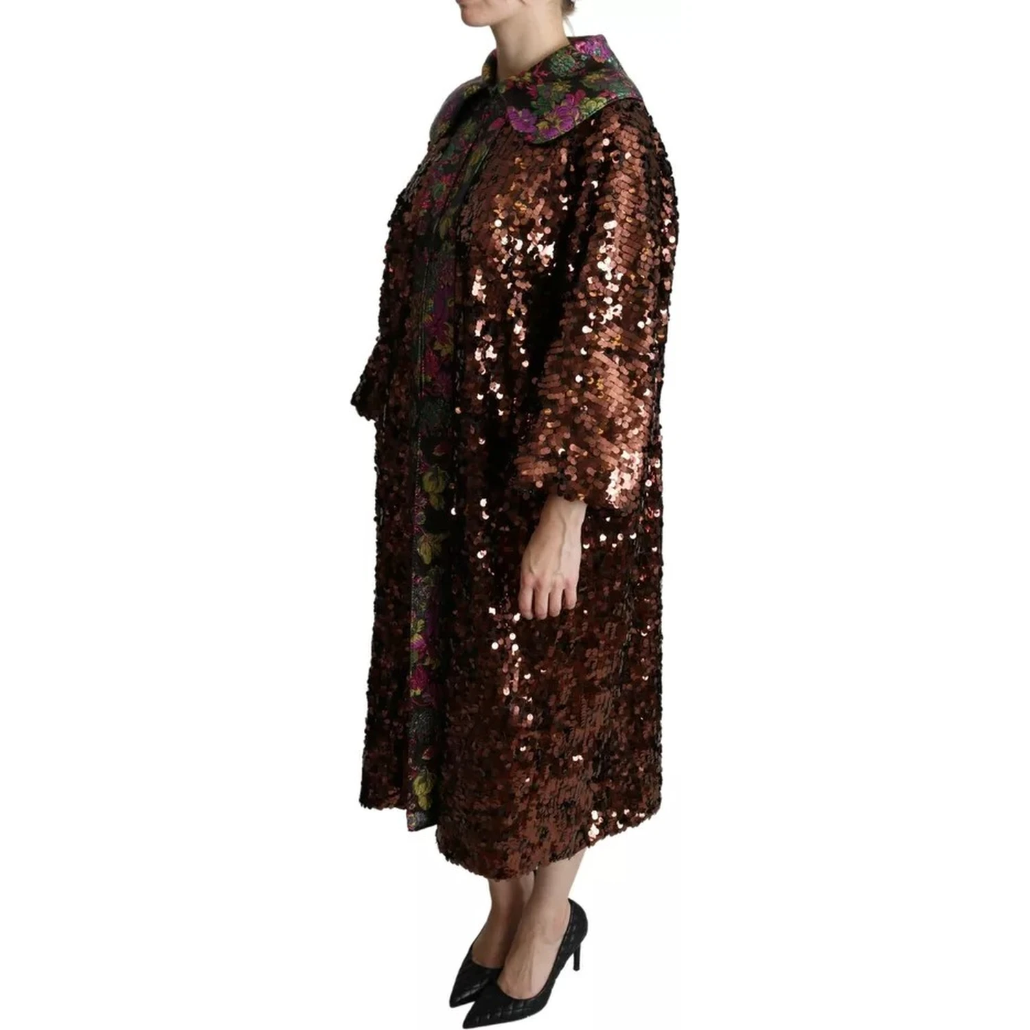 Multicolor Sequined Long Coat Jaquard Jacket