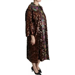 Multicolor Sequined Long Coat Jaquard Jacket