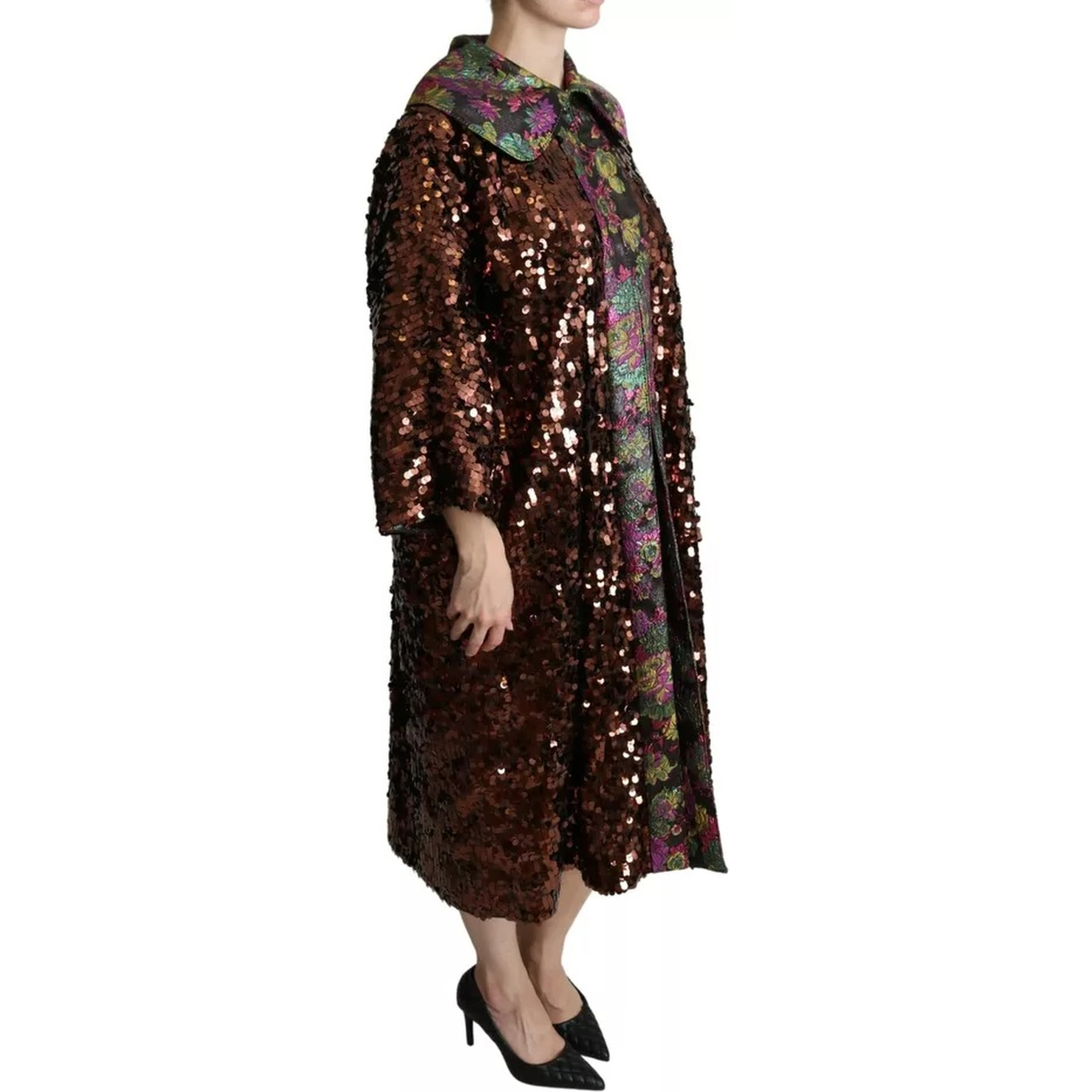 Multicolor Sequined Long Coat Jaquard Jacket