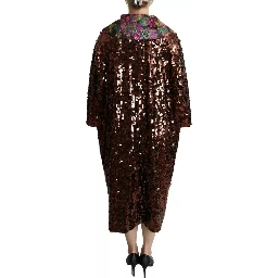 Multicolor Sequined Long Coat Jaquard Jacket