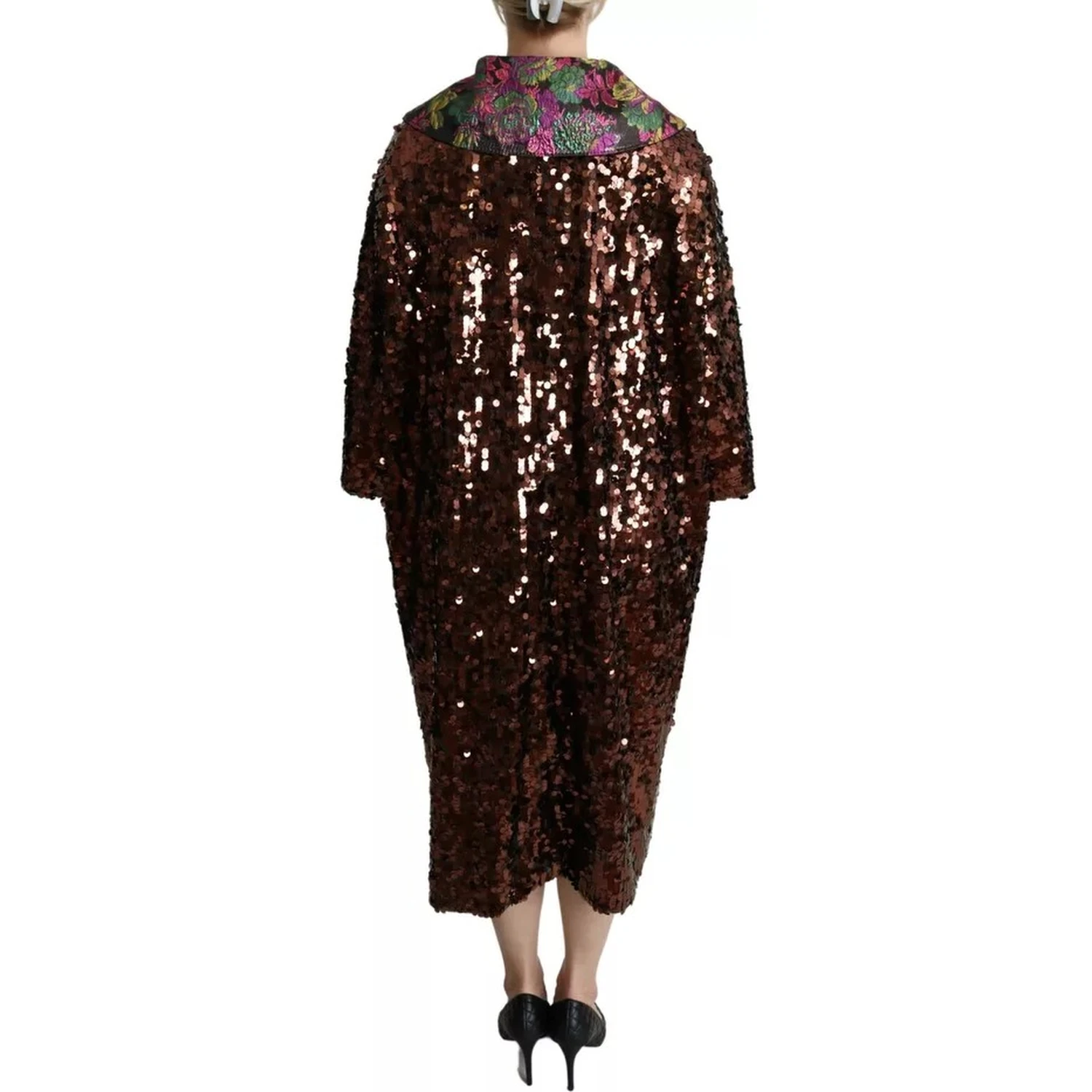 Multicolor Sequined Long Coat Jaquard Jacket