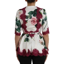 White Floral Lace Silk Short Sleeves Top