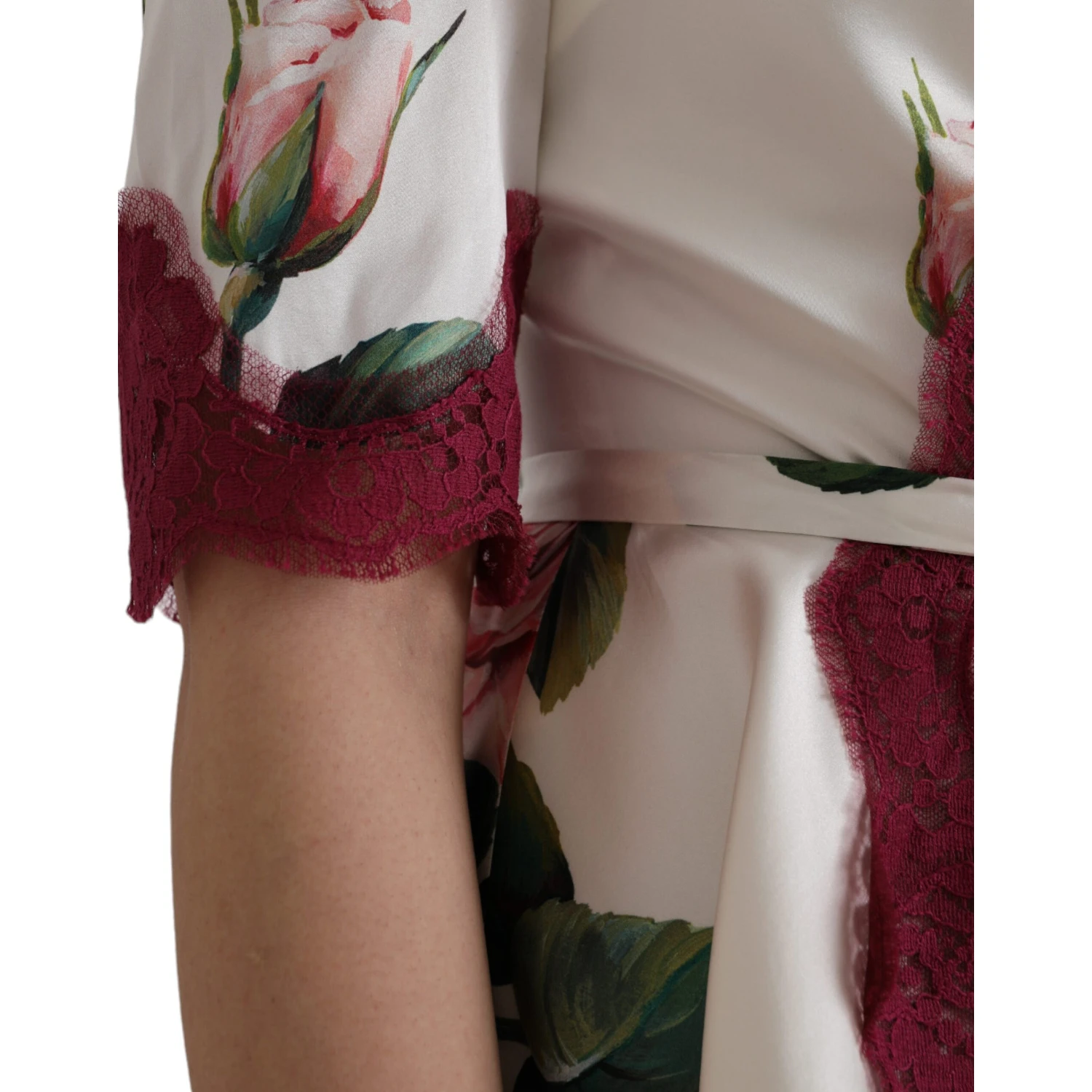 White Floral Lace Silk Short Sleeves Top