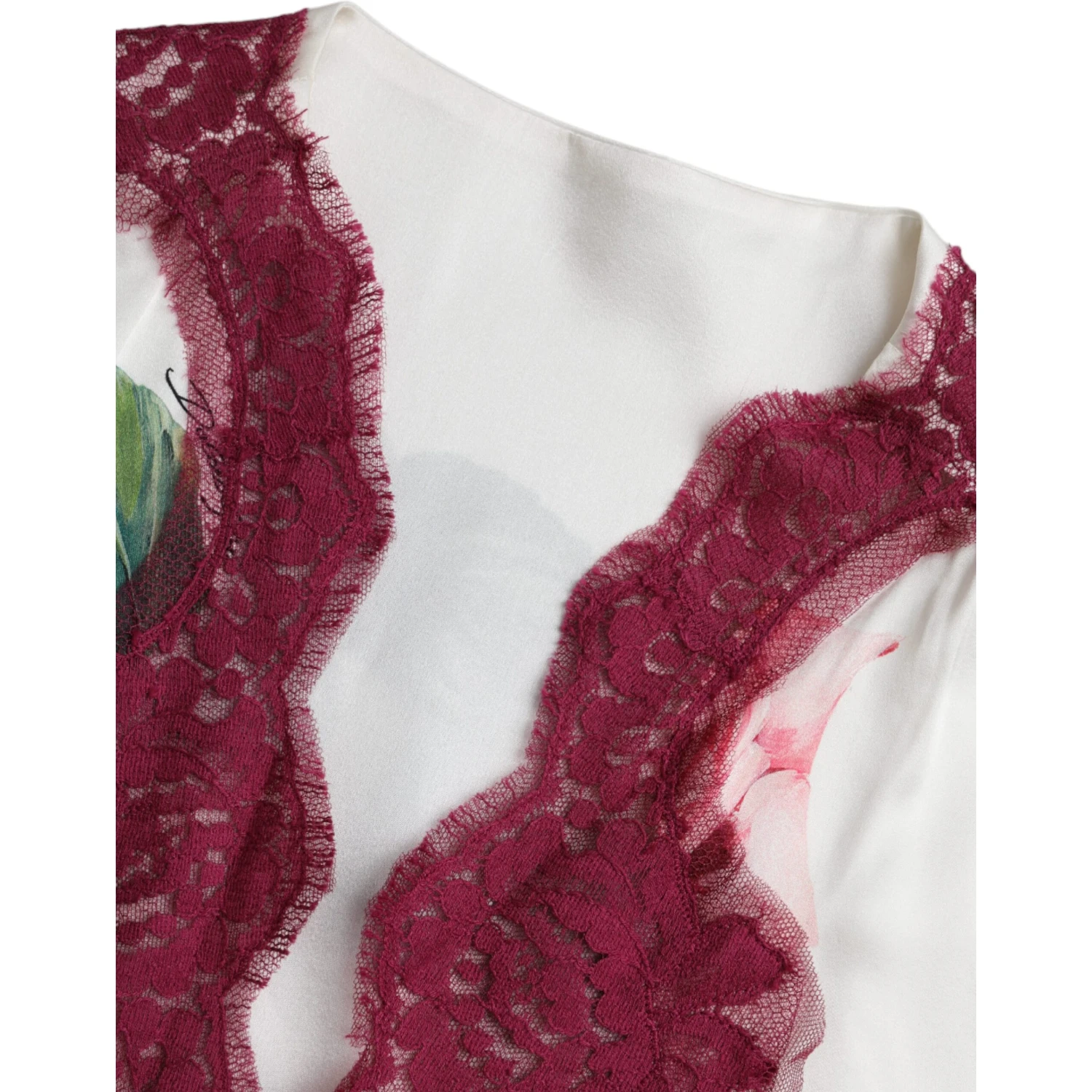 White Floral Lace Silk Short Sleeves Top