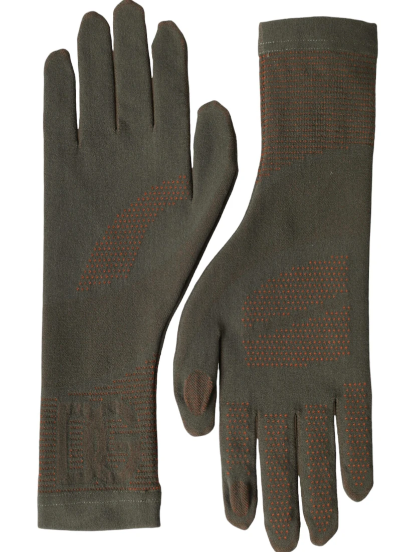 Brown Cotton Stretch Wrist Length Gloves
