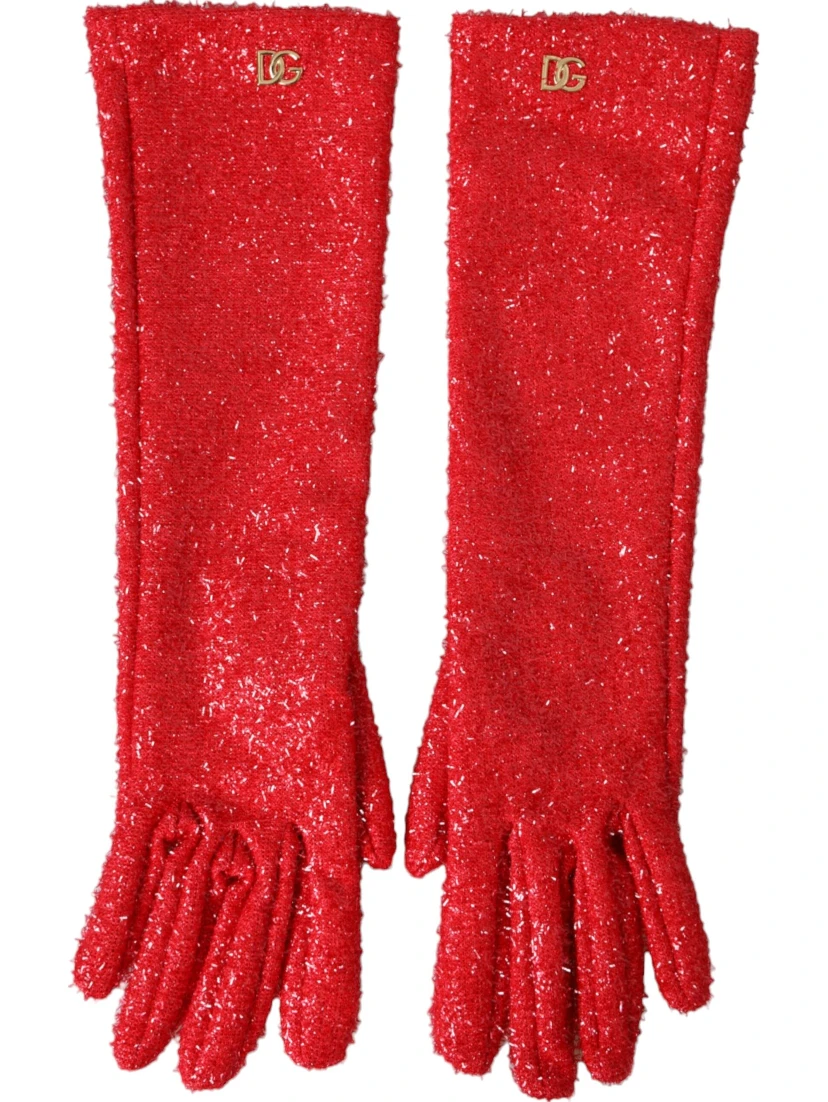 Red Lurex Fantasia Mid Arm Length Gloves