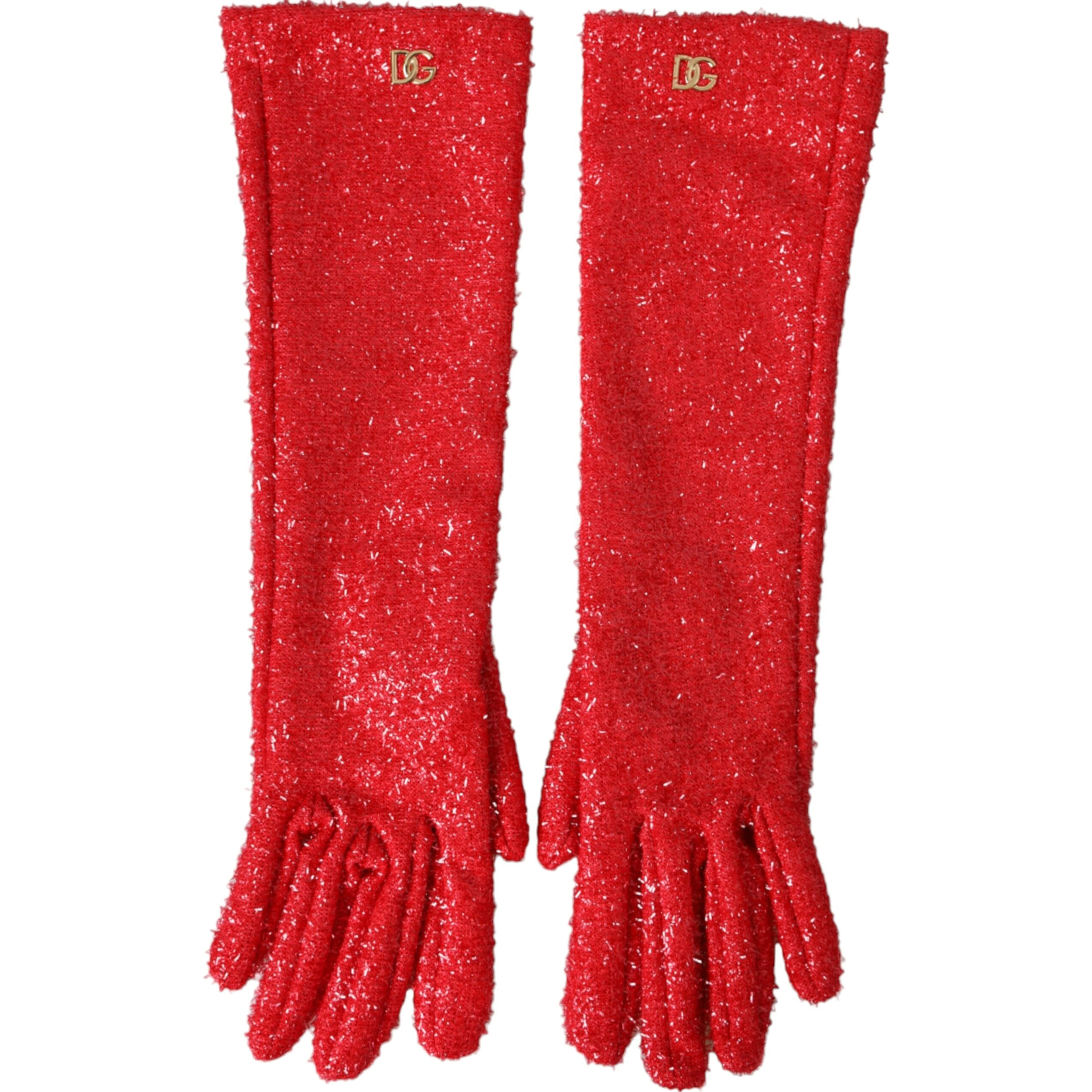Red Lurex Fantasia Mid Arm Length Gloves