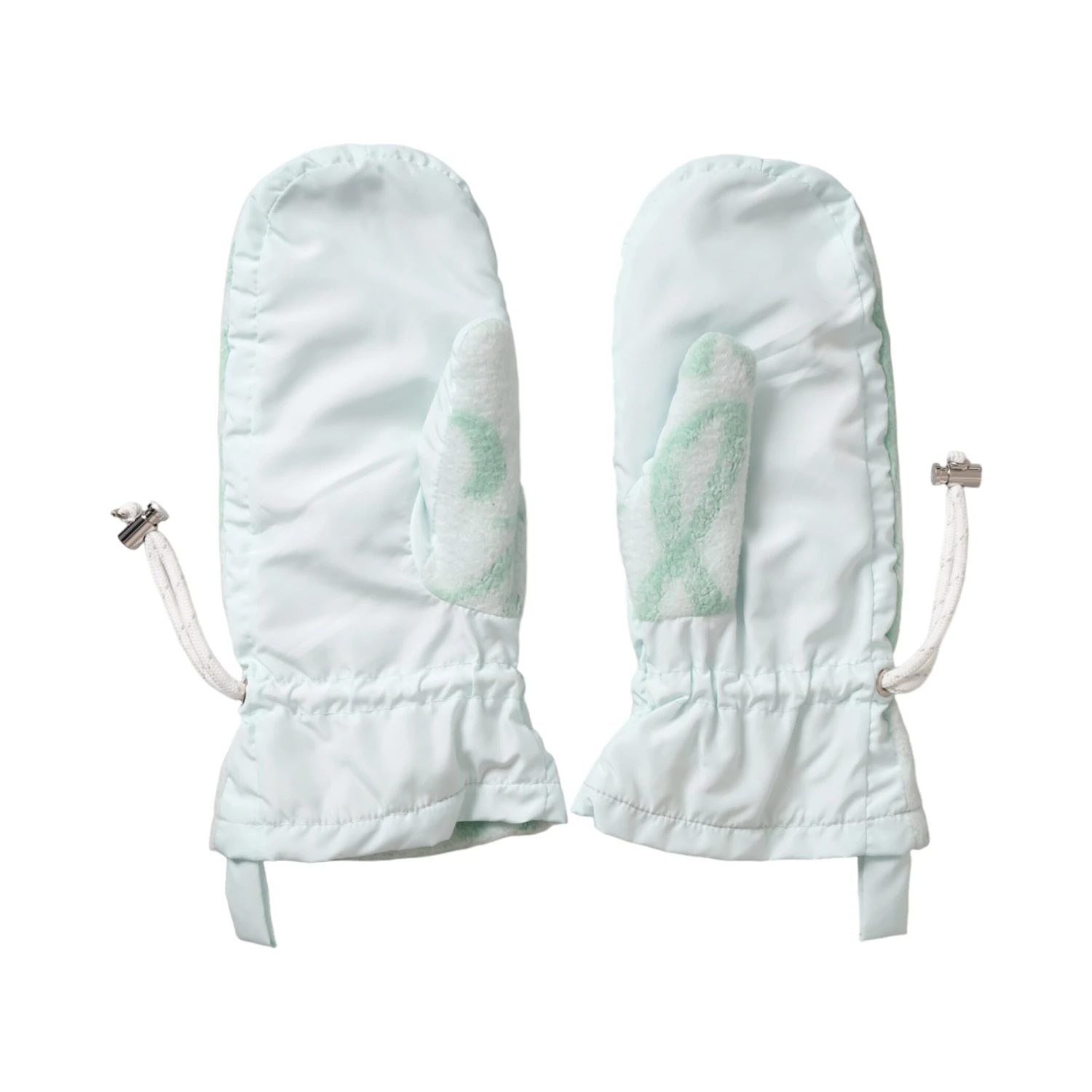 White Nylon Fleece Wrist Length Mitten Gloves