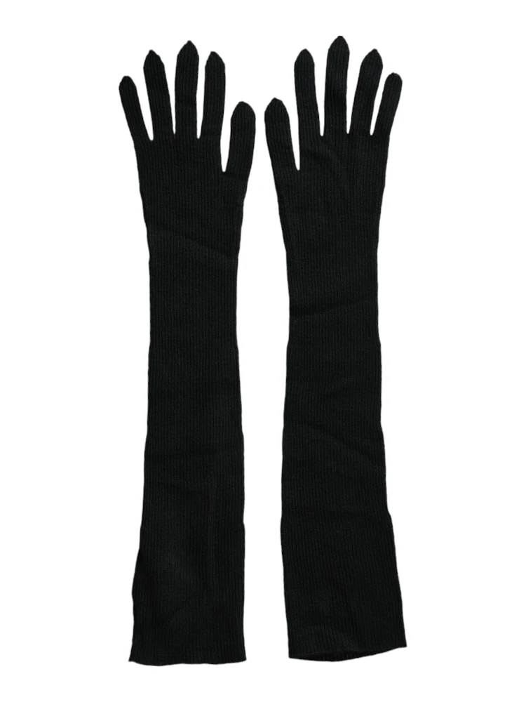 Black Cashmere Knitted Elbow Length Gloves