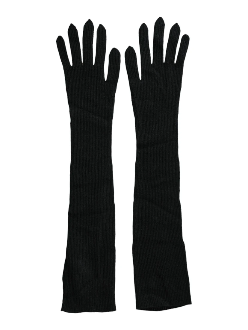 Black Cashmere Knitted Elbow Length Gloves
