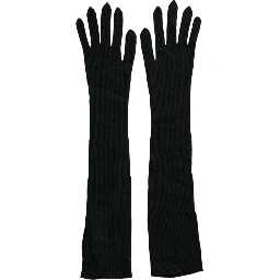 Black Cashmere Knitted Elbow Length Gloves