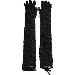 Black Taormina Lace Elbow Length Gloves