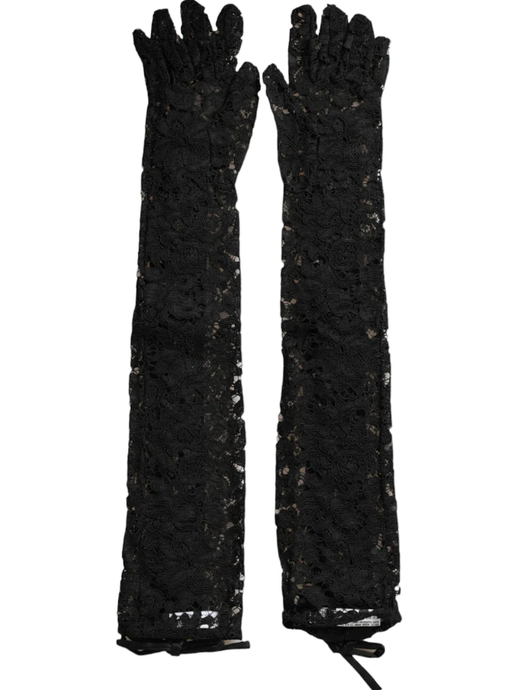 Black Taormina Lace Elbow Length Gloves