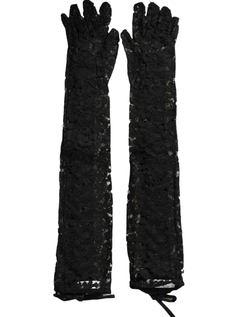 Black Taormina Lace Elbow Length Gloves