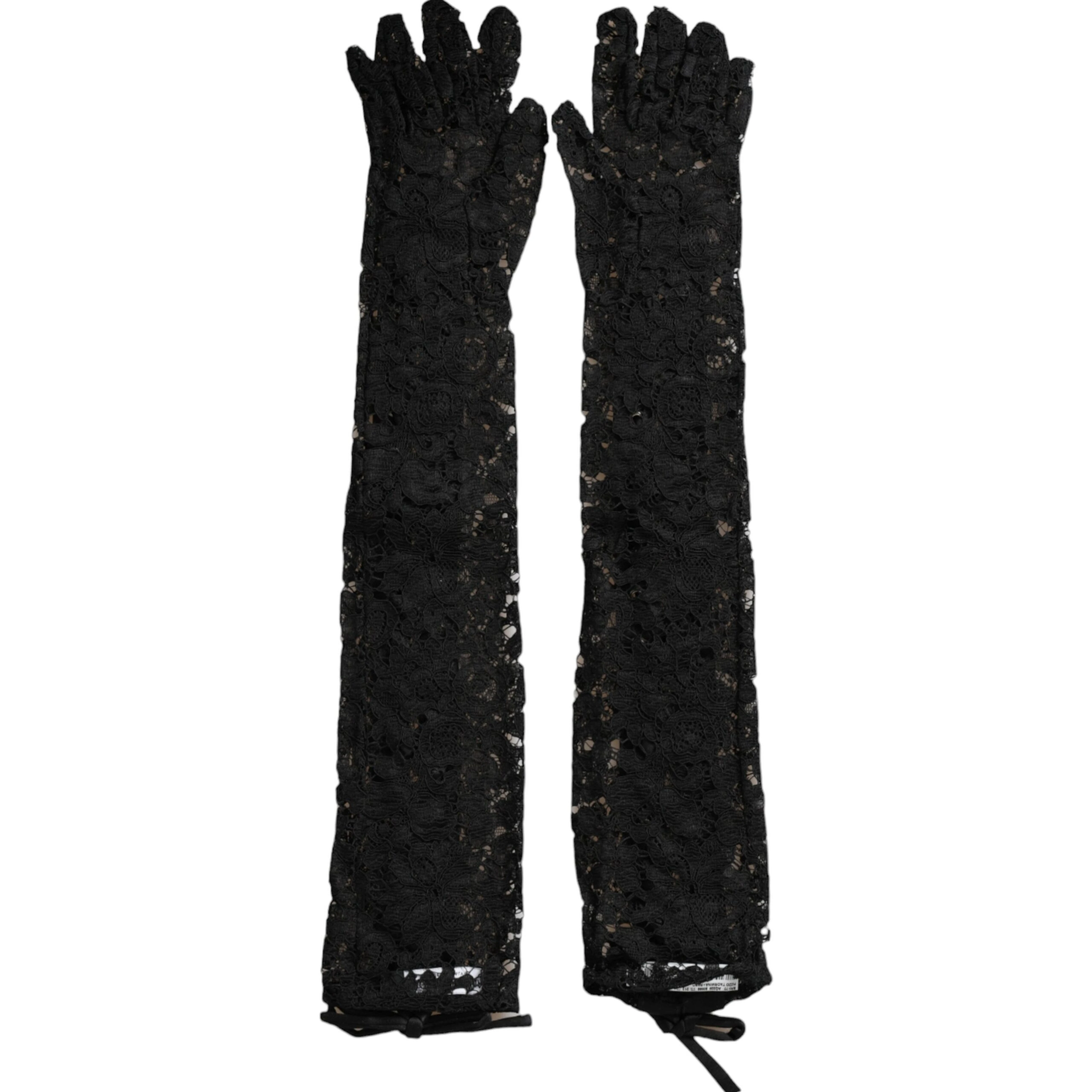 Black Taormina Lace Elbow Length Gloves