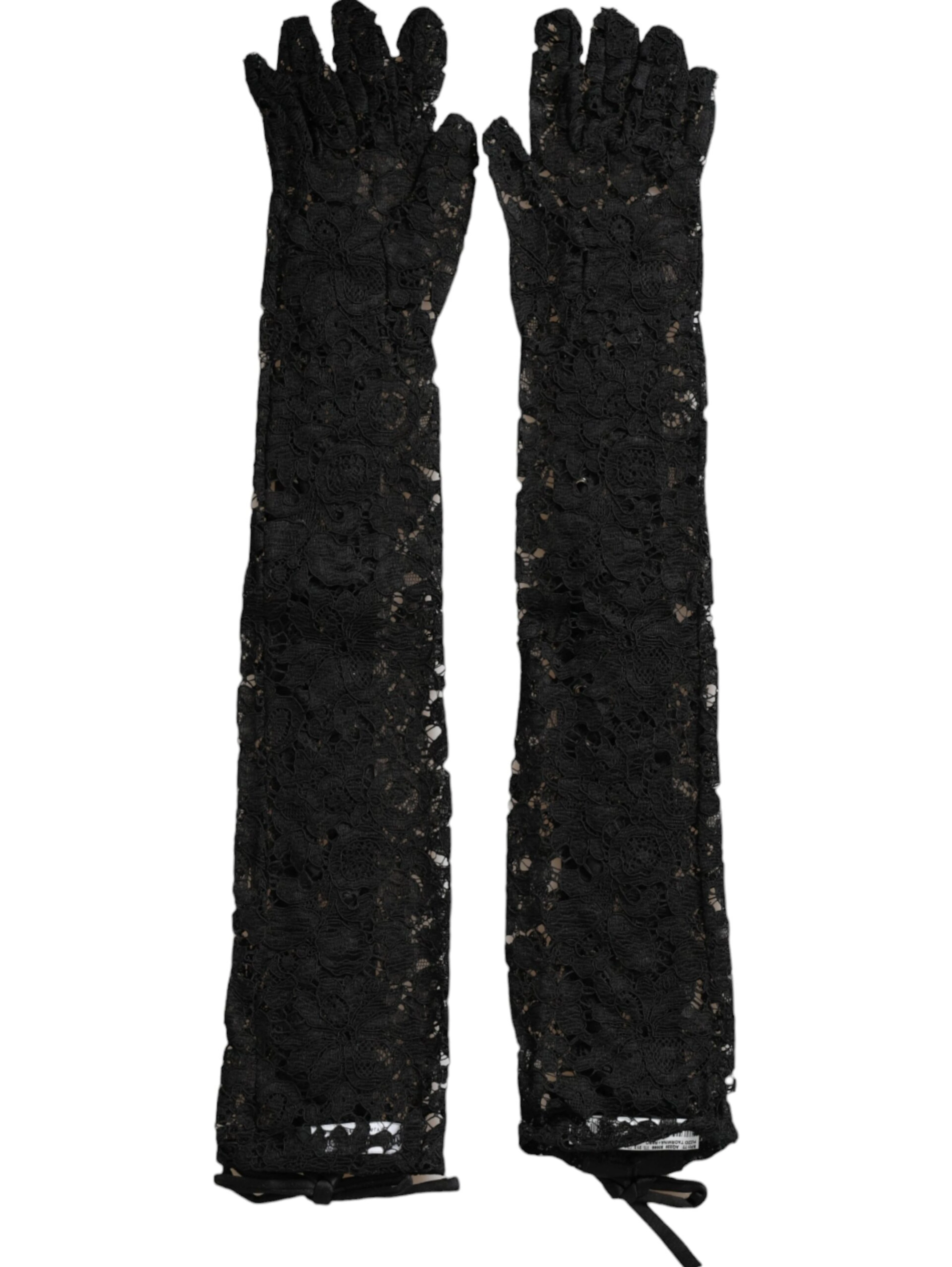 Black Taormina Lace Elbow Length Gloves