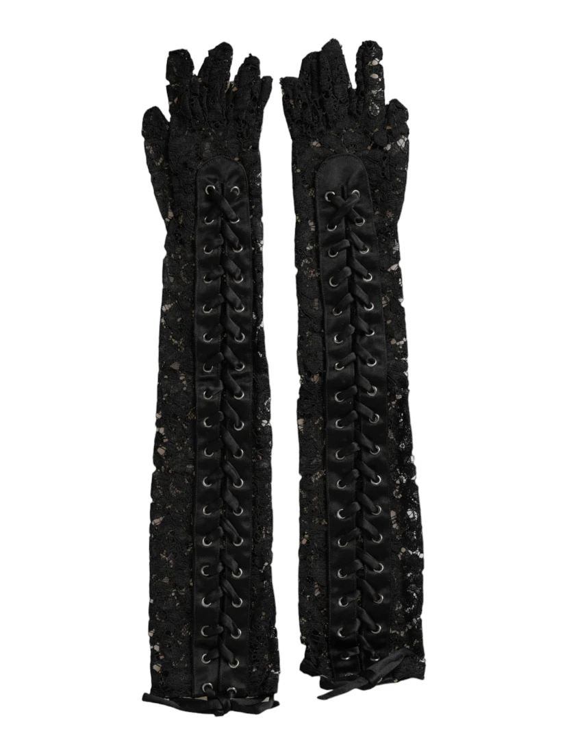 Black Taormina Lace Elbow Length Gloves