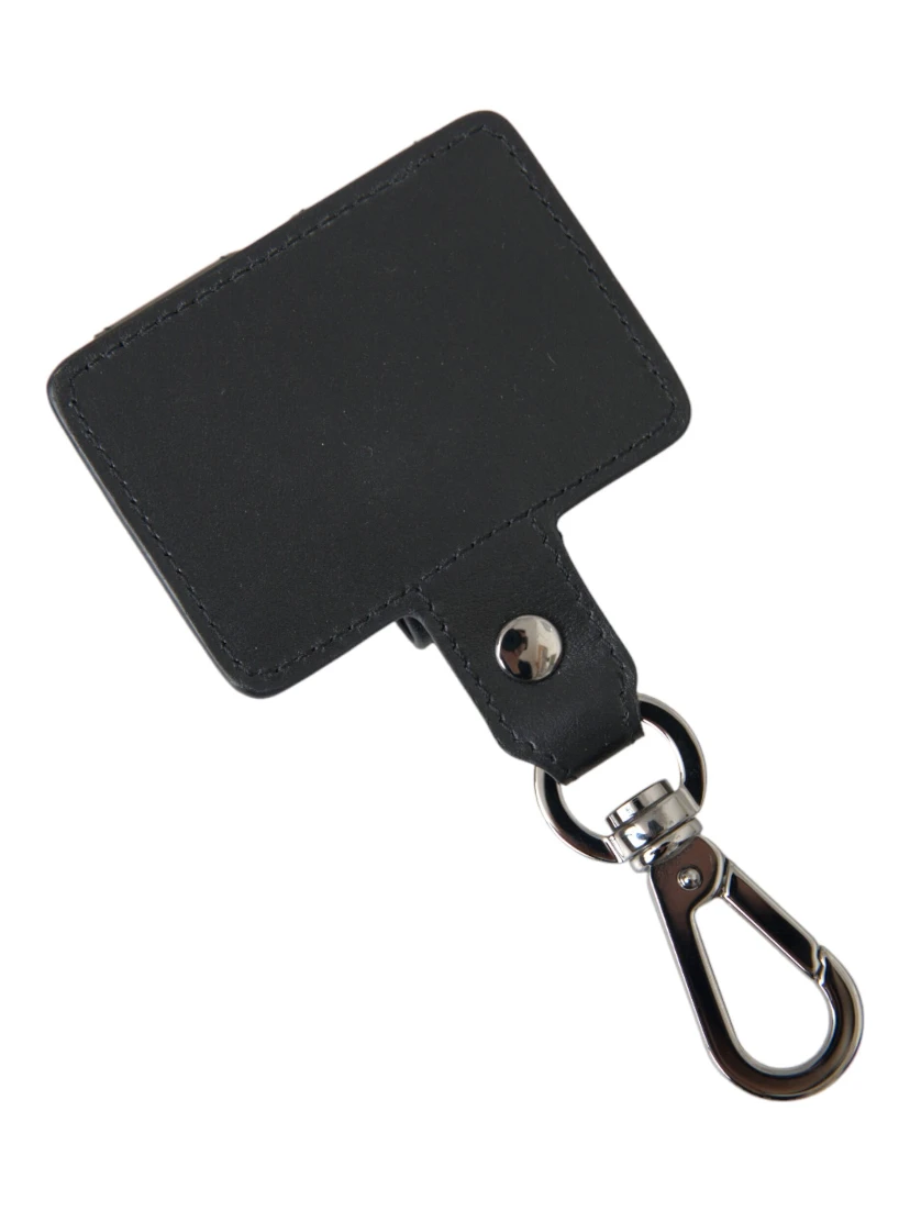 Black Plain Leather Silver Metal Airpods Case