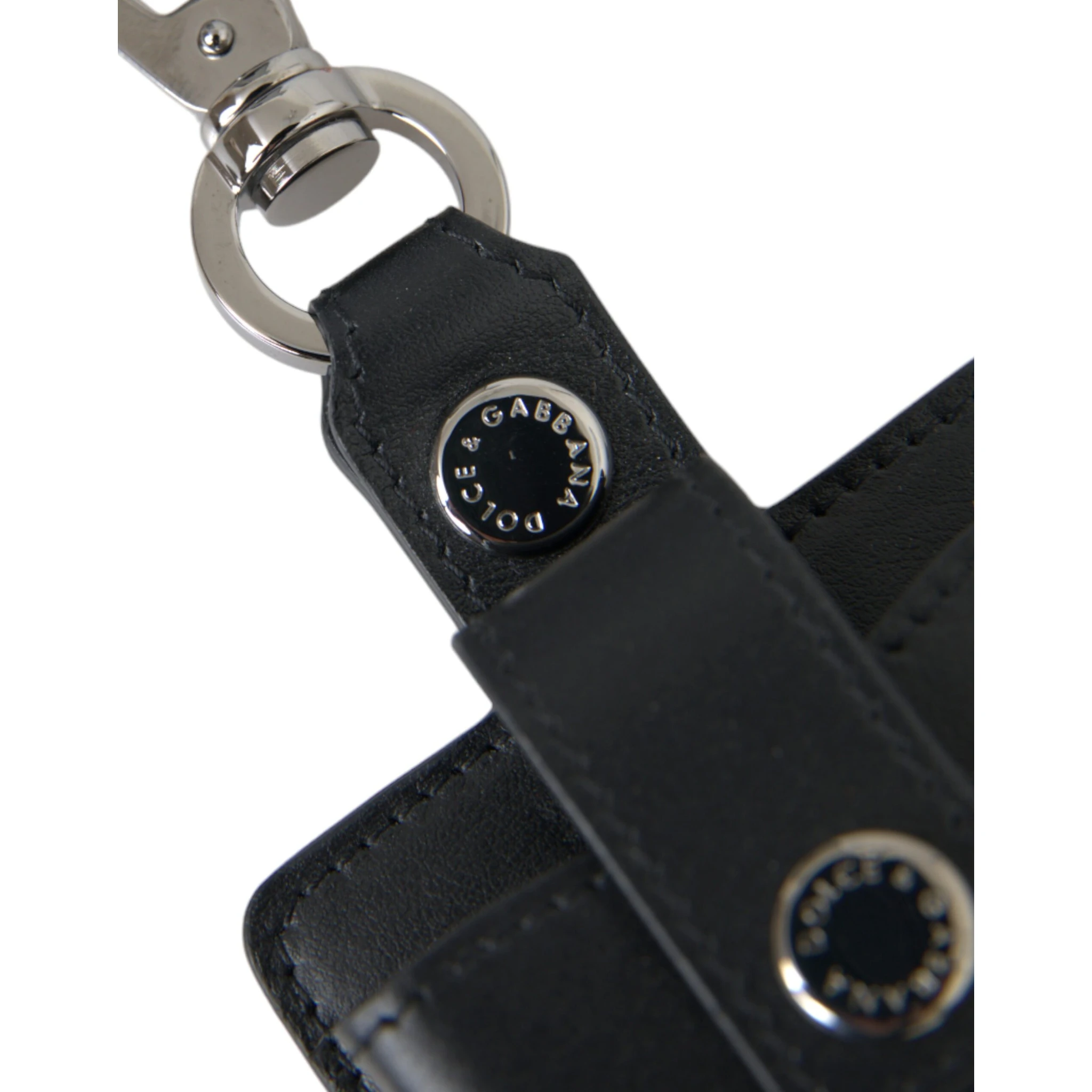 Black Plain Leather Silver Metal Airpods Case