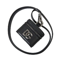 Black DG Logo Leather Silver Metal Airpods Case