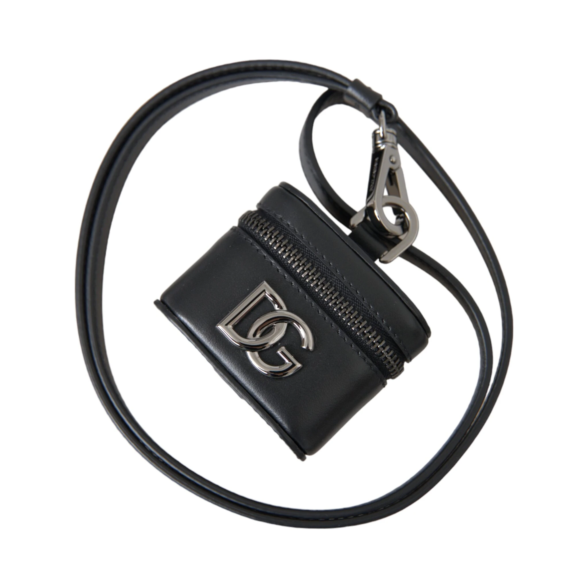 Black DG Logo Leather Silver Metal Airpods Case