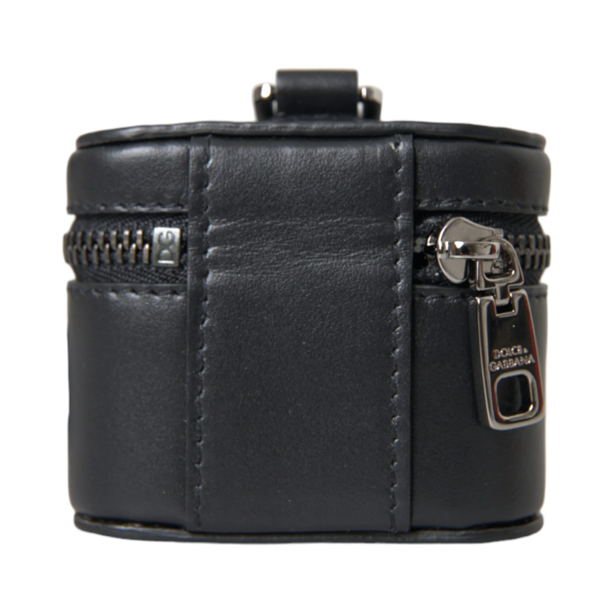 Black DG Logo Leather Silver Metal Airpods Case
