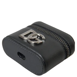 Black DG Logo Leather Silver Metal Airpods Case