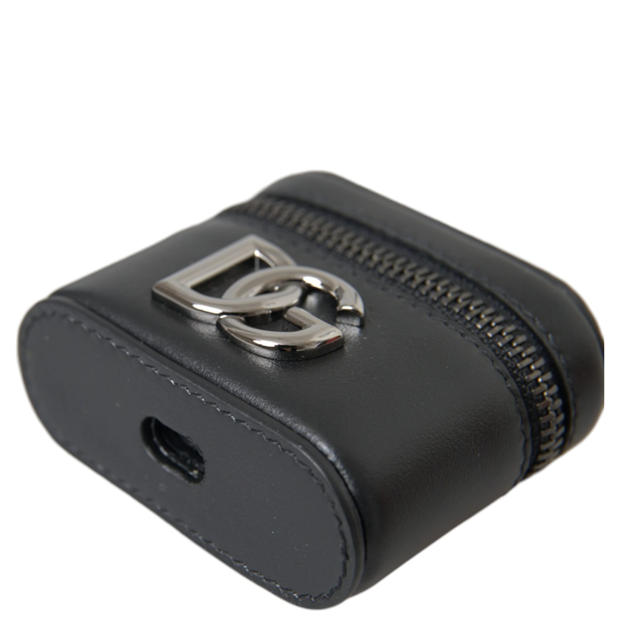 Black DG Logo Leather Silver Metal Airpods Case