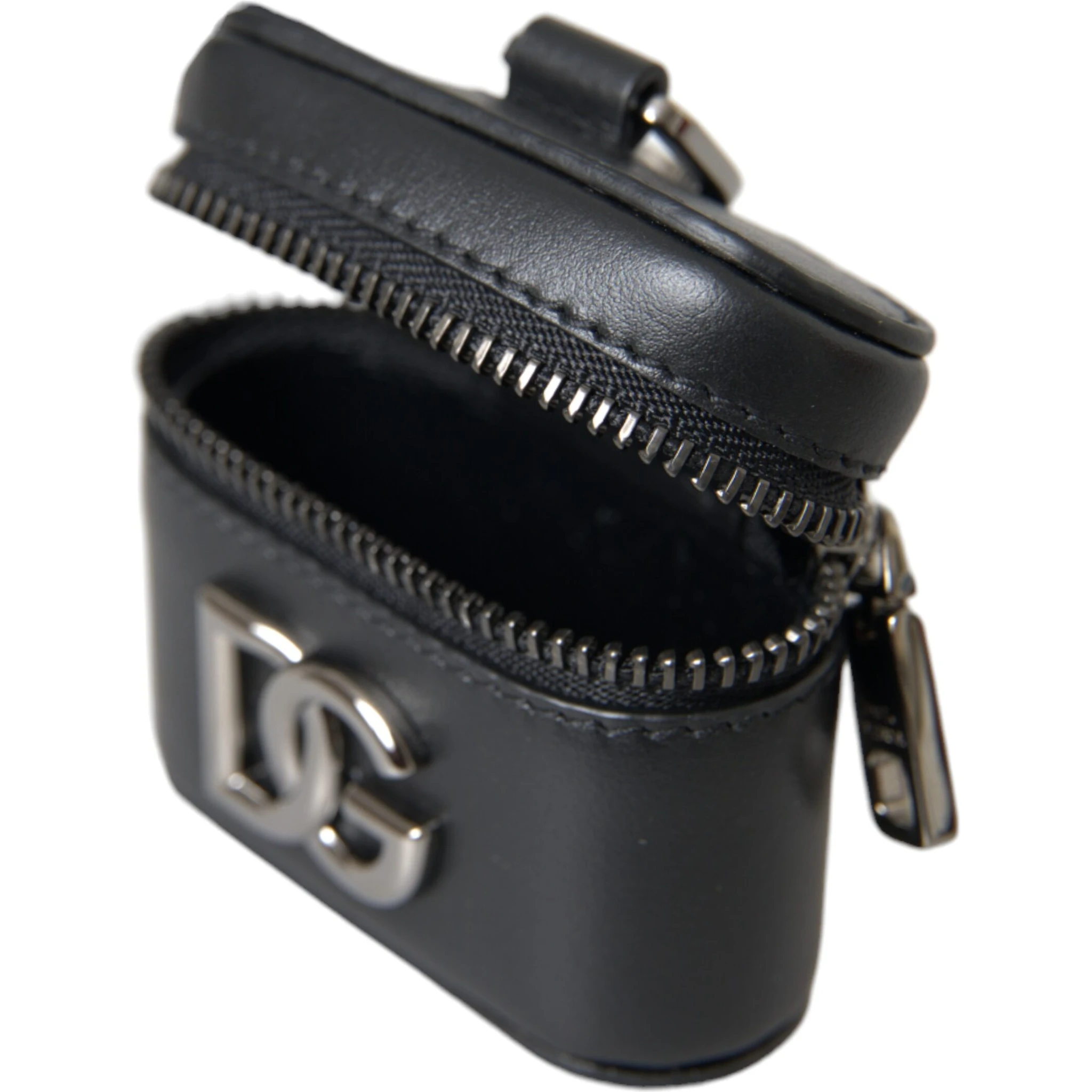 Black DG Logo Leather Silver Metal Airpods Case