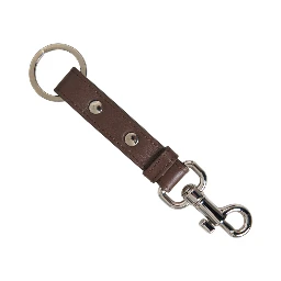 Brown Plain Leather Silver Brass Keyring Holder Keychain