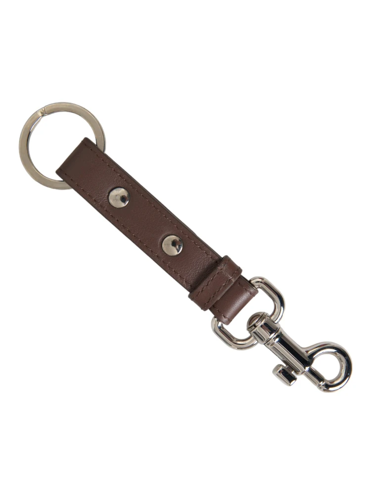 Brown Plain Leather Silver Brass Keyring Holder Keychain